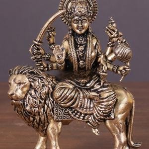 Pure Brass Durga Intricate Idol | 3" Sacred Art | 80g Compact Masterpiece | Enhanced Carving Divine Beauty | Jaipurio